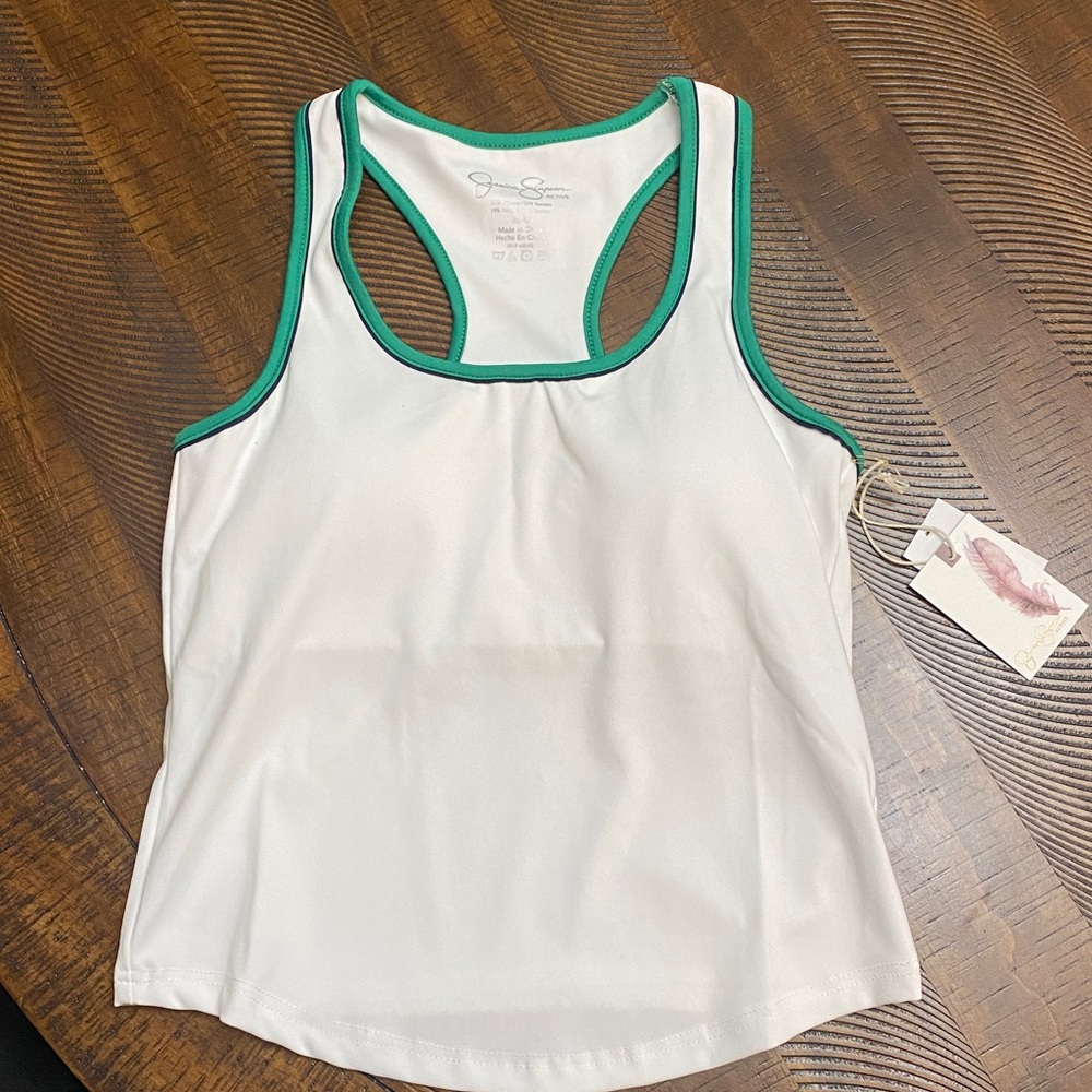 Jessica Simpson Fitted White and Green Tank Top